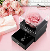 Pink Rose  Silver necklace Gift Box  On A Pink Background